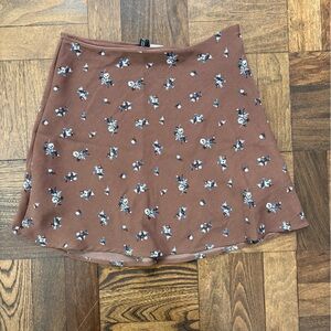 H&M Brown skirt with Blue and White Floral Design